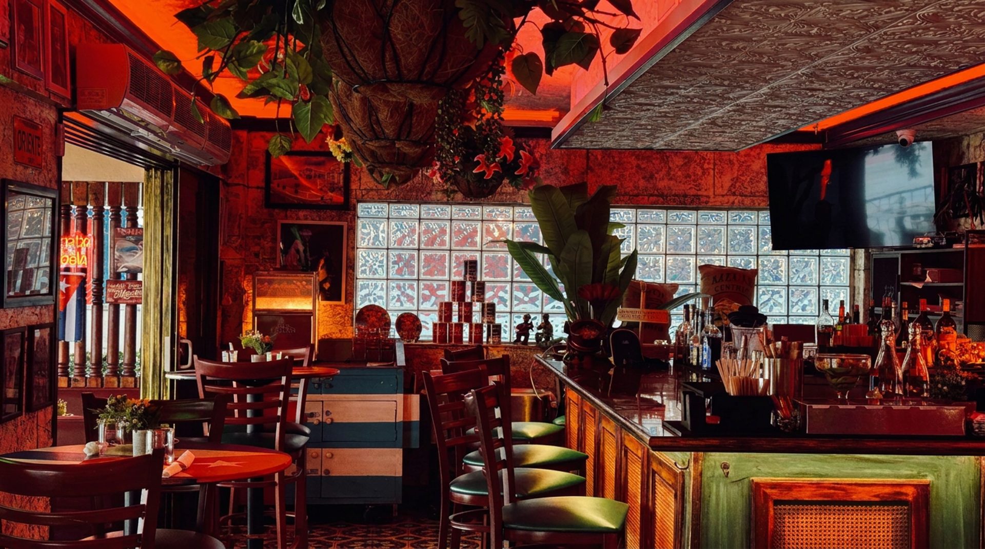 The bar and dining room